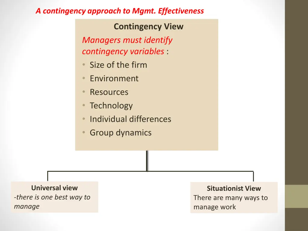 a contingency approach to mgmt effectiveness