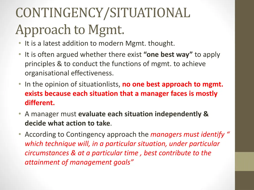 contingency situational approach to mgmt