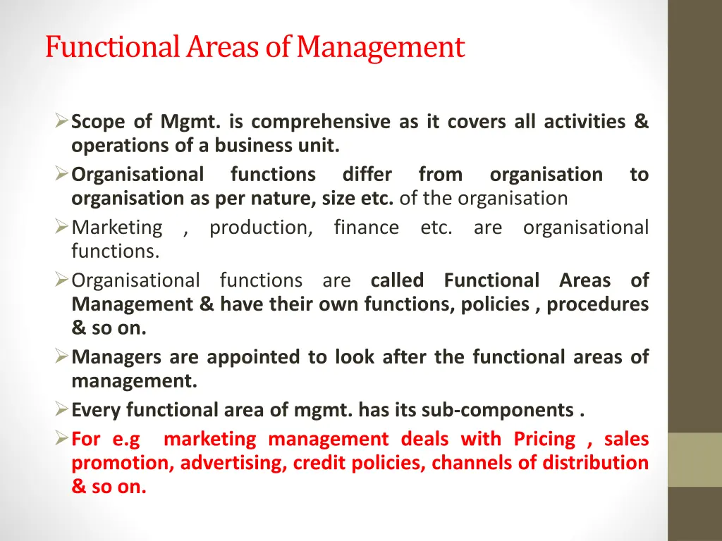 functional areas of management