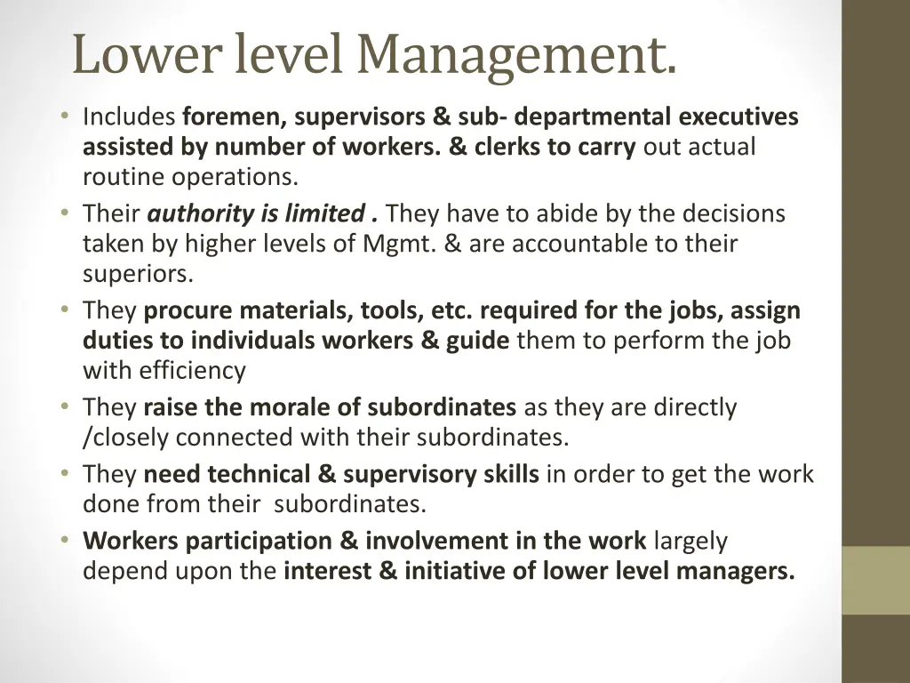 lower level management