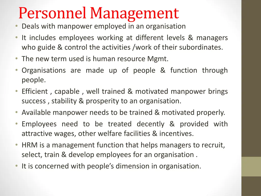 personnel management deals with manpower employed