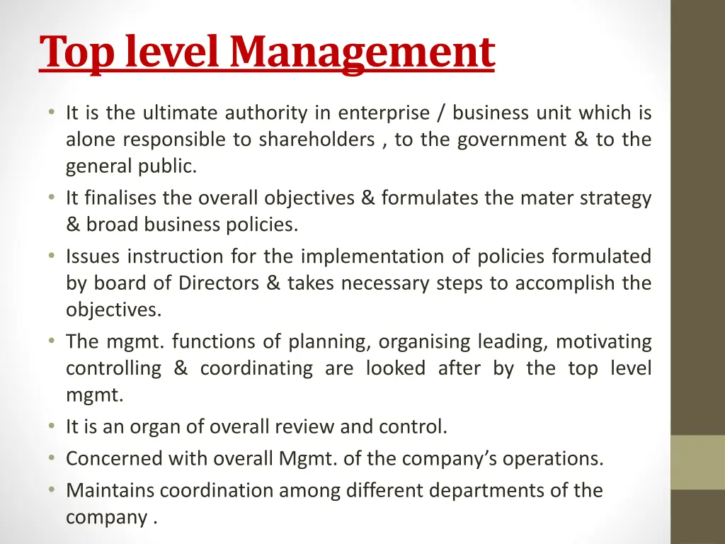 top level management