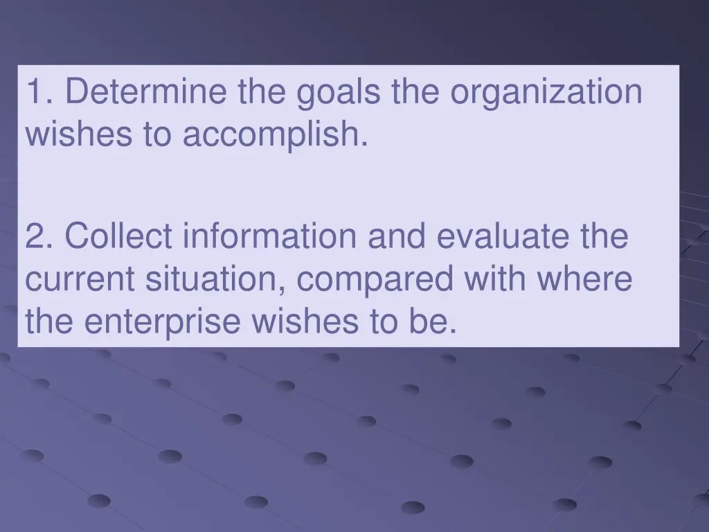 1 determine the goals the organization wishes