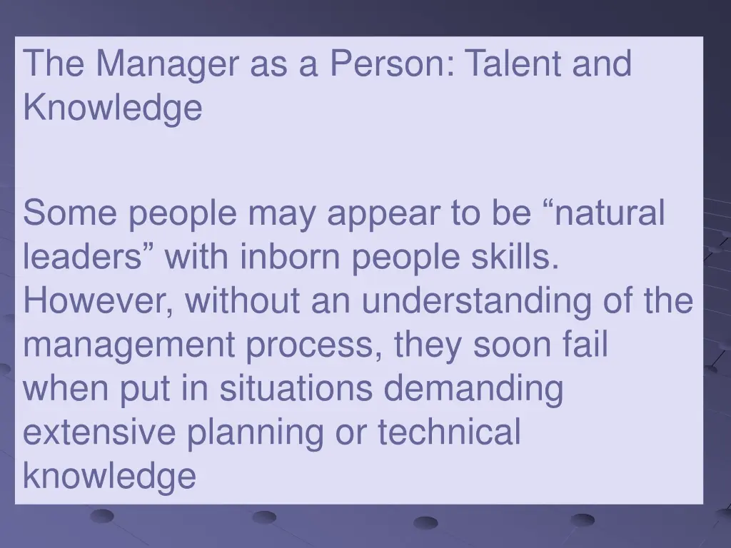 the manager as a person talent and knowledge