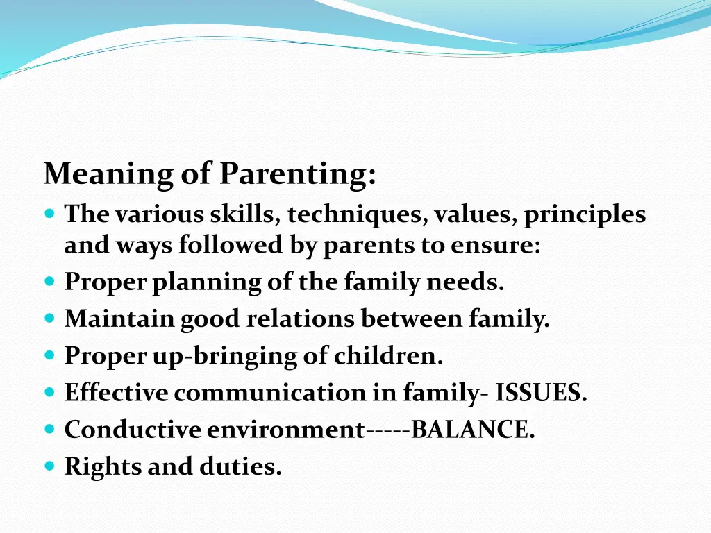 meaning of parenting the various skills
