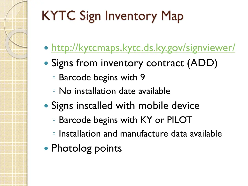 kytc sign inventory map