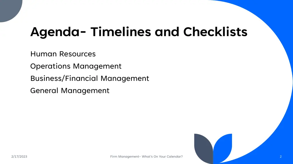 agenda timelines and checklists