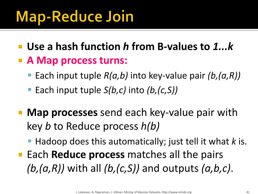 use a hash function h from b values