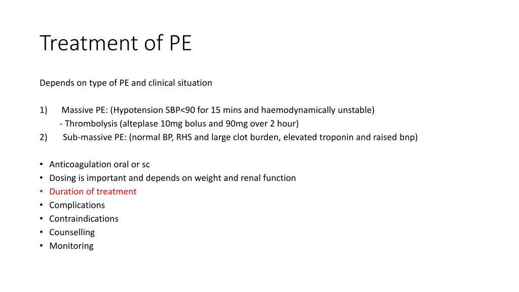 treatment of pe