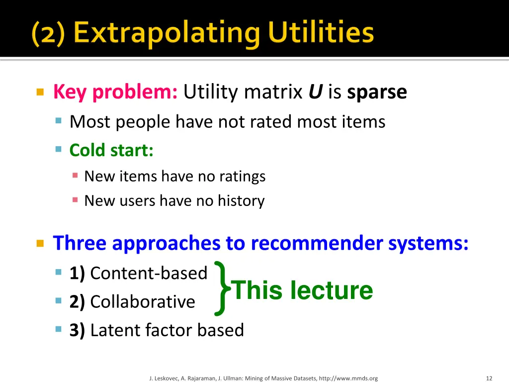 key problem utility matrix u is sparse most