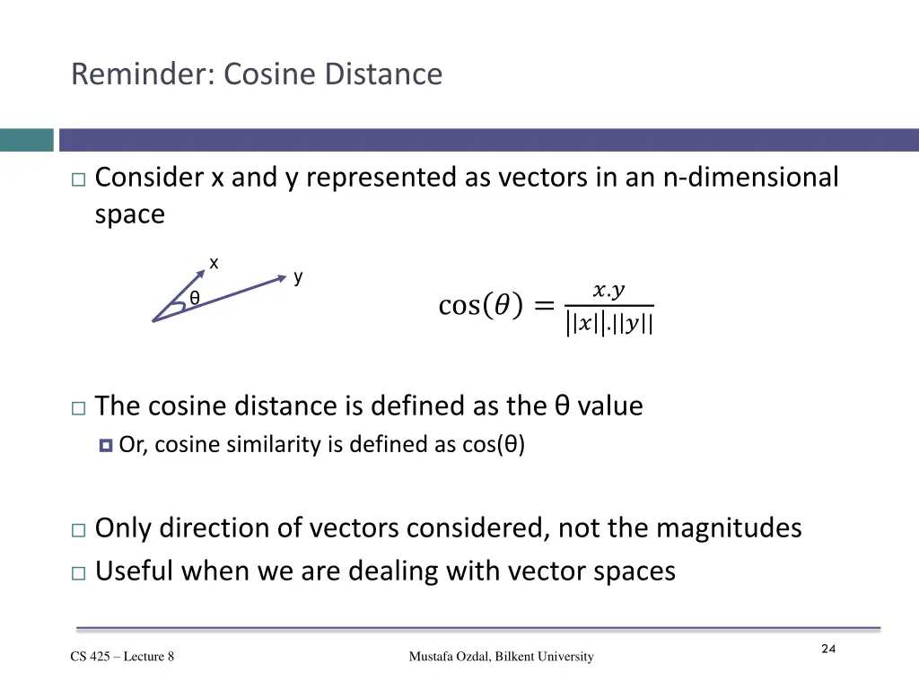 reminder cosine distance