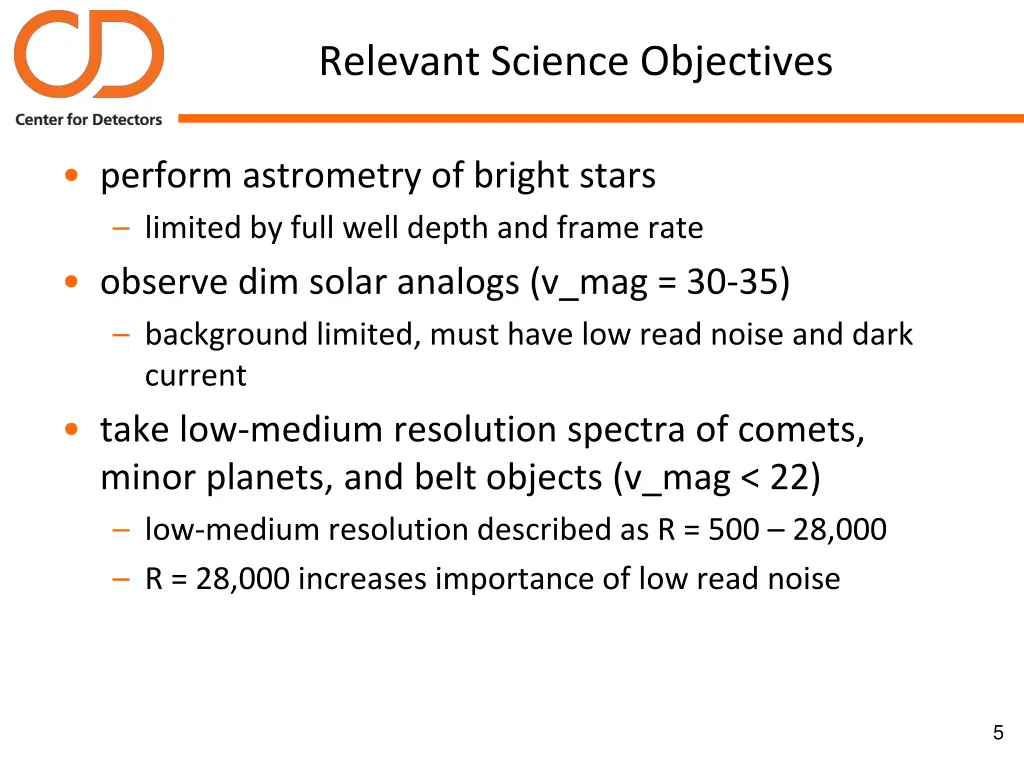 relevant science objectives