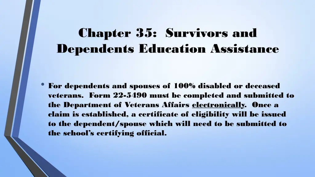 chapter 35 survivors and dependents education