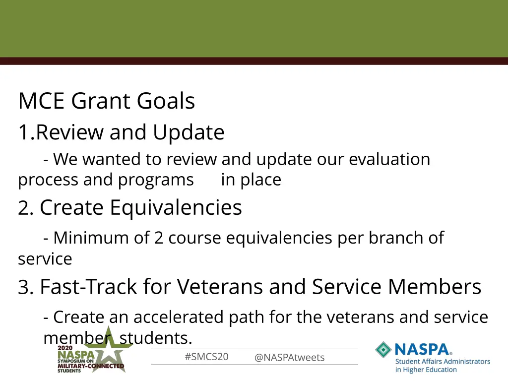 mce grant goals 1 review and update we wanted