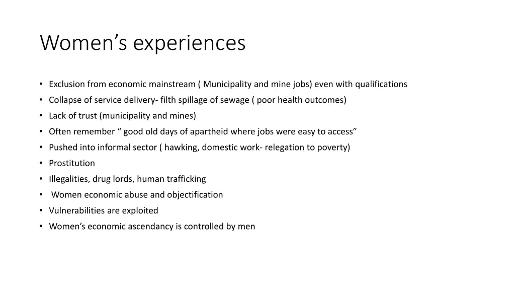 women s experiences
