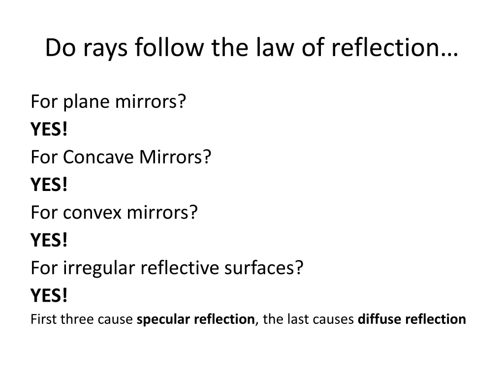 do rays follow the law of reflection 1