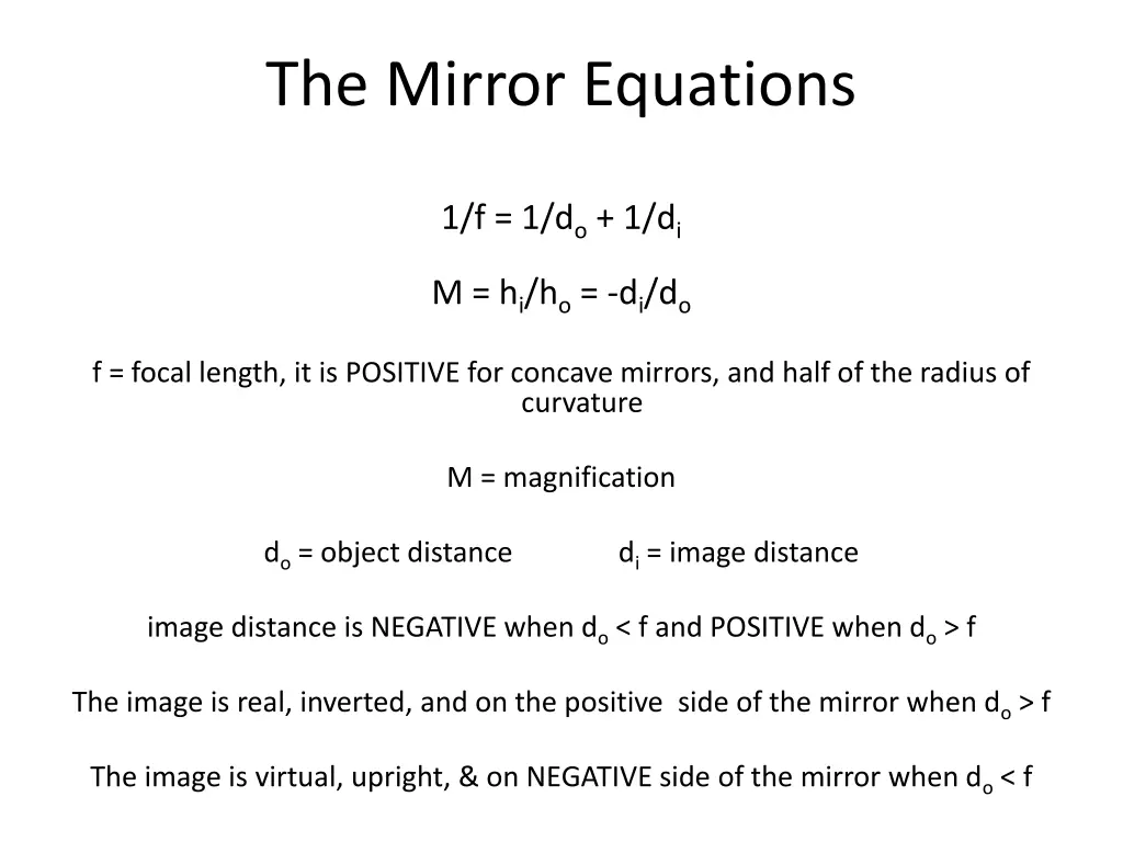 the mirror equations