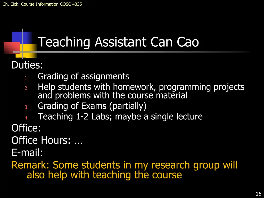 ch eick course information cosc 4335 13