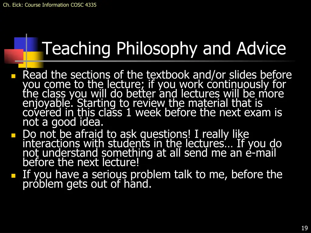 ch eick course information cosc 4335 16