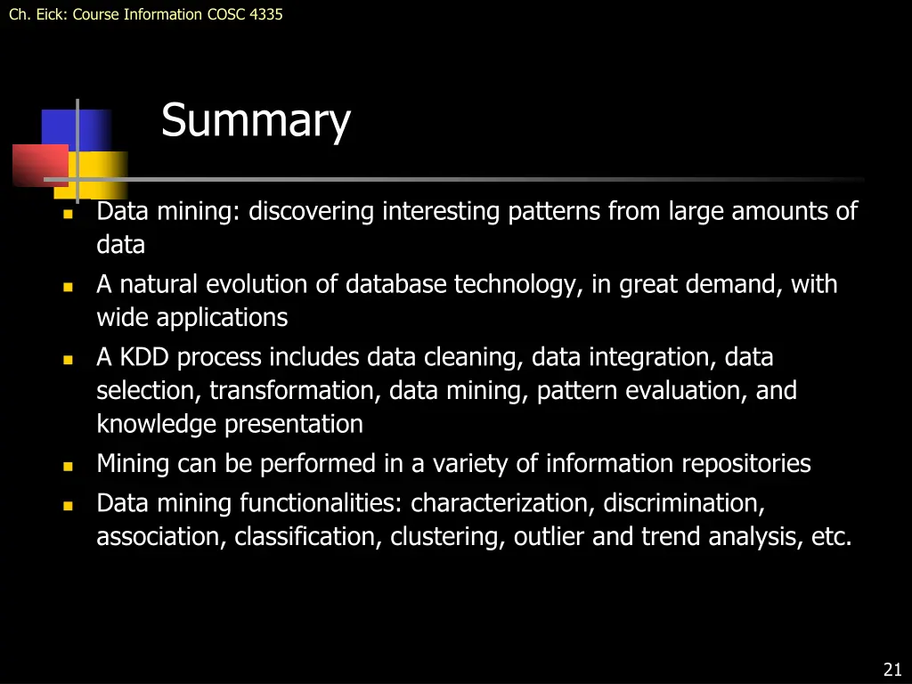 ch eick course information cosc 4335 17