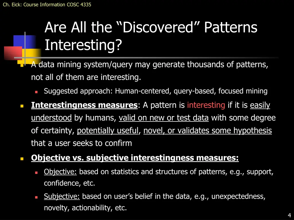 ch eick course information cosc 4335 2