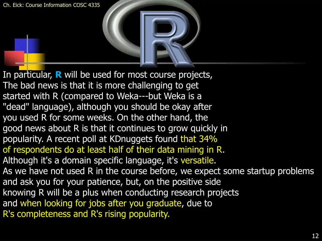 ch eick course information cosc 4335 9