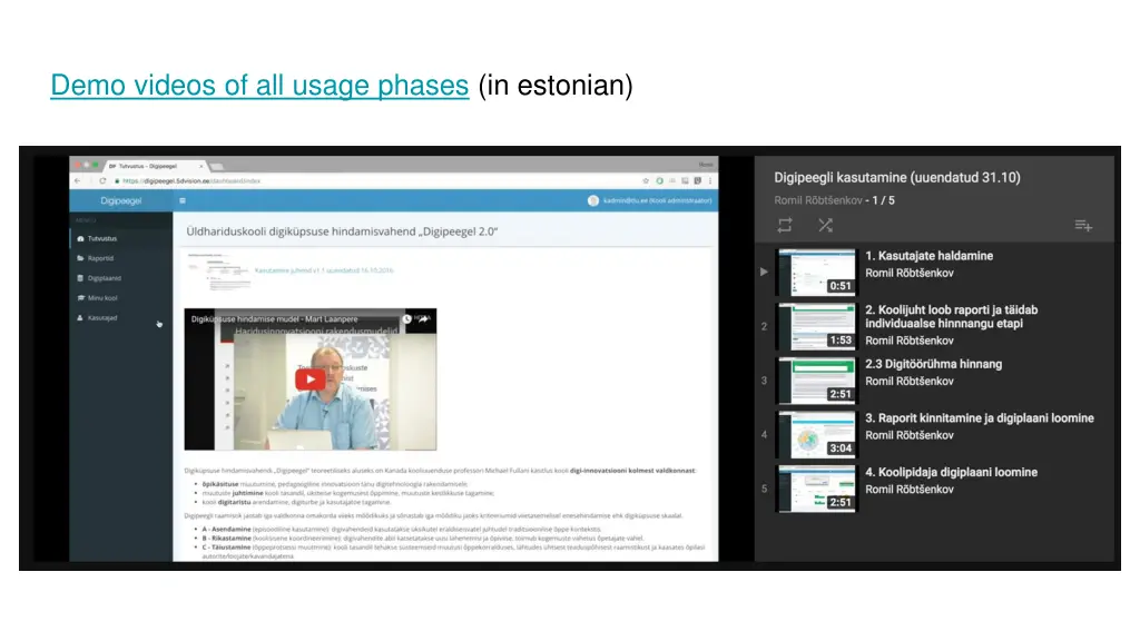 demo videos of all usage phases in estonian