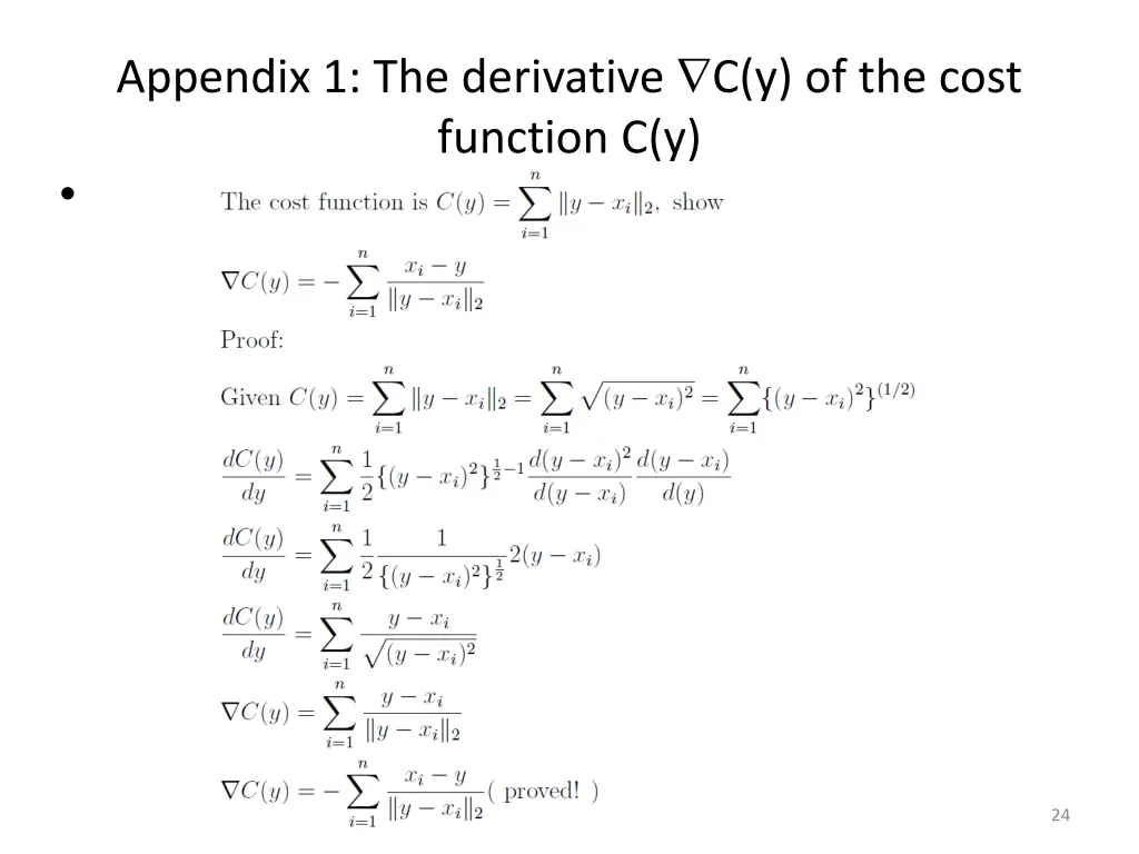 appendix 1 the derivative c y of the cost