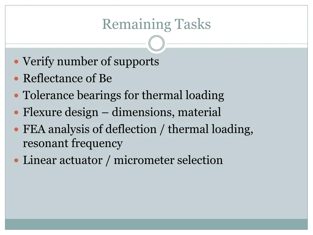 remaining tasks