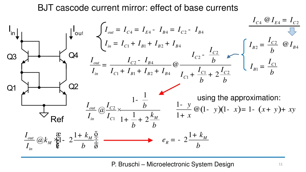 bjt cascode current mirror effect of base currents