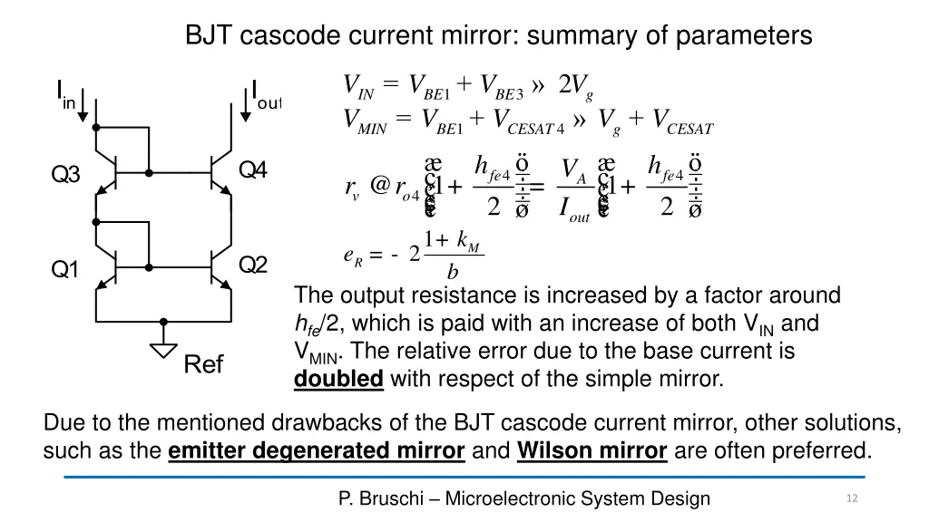 bjt cascode current mirror summary of parameters