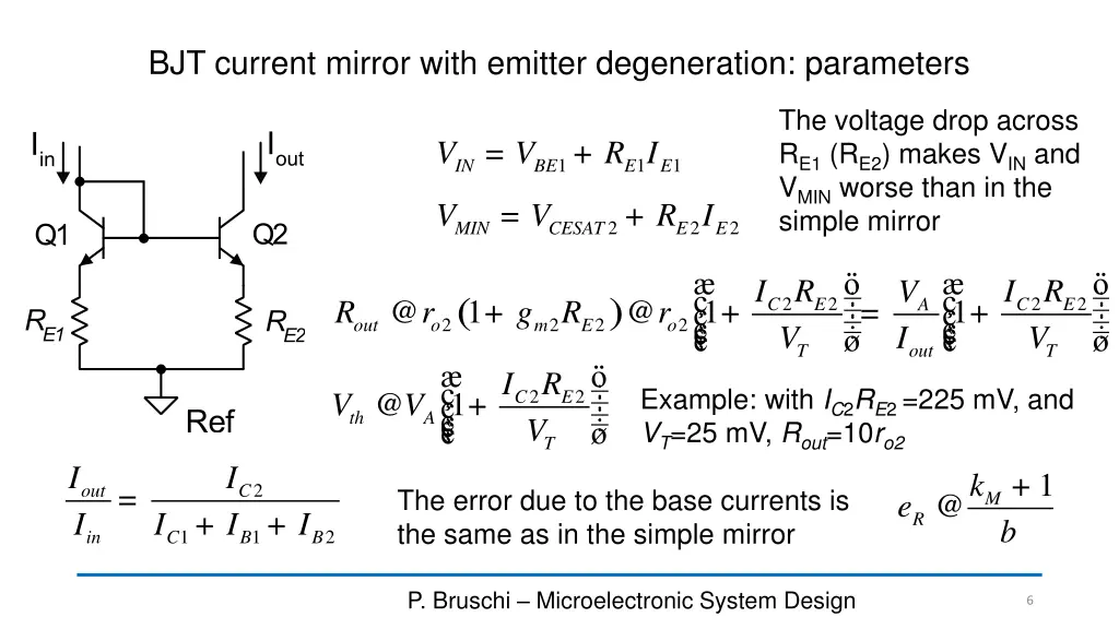 bjt current mirror with emitter degeneration