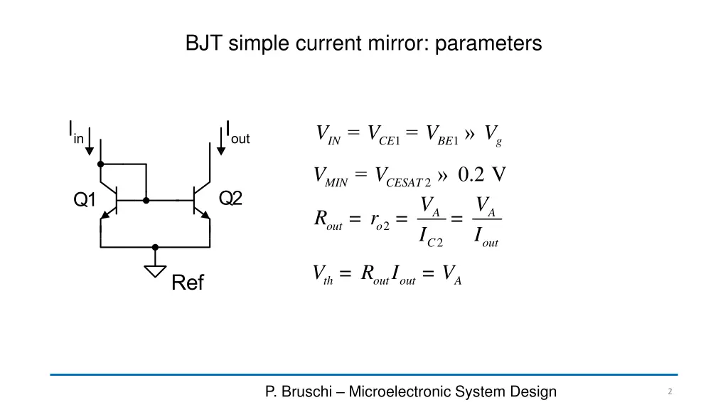 bjt simple current mirror parameters
