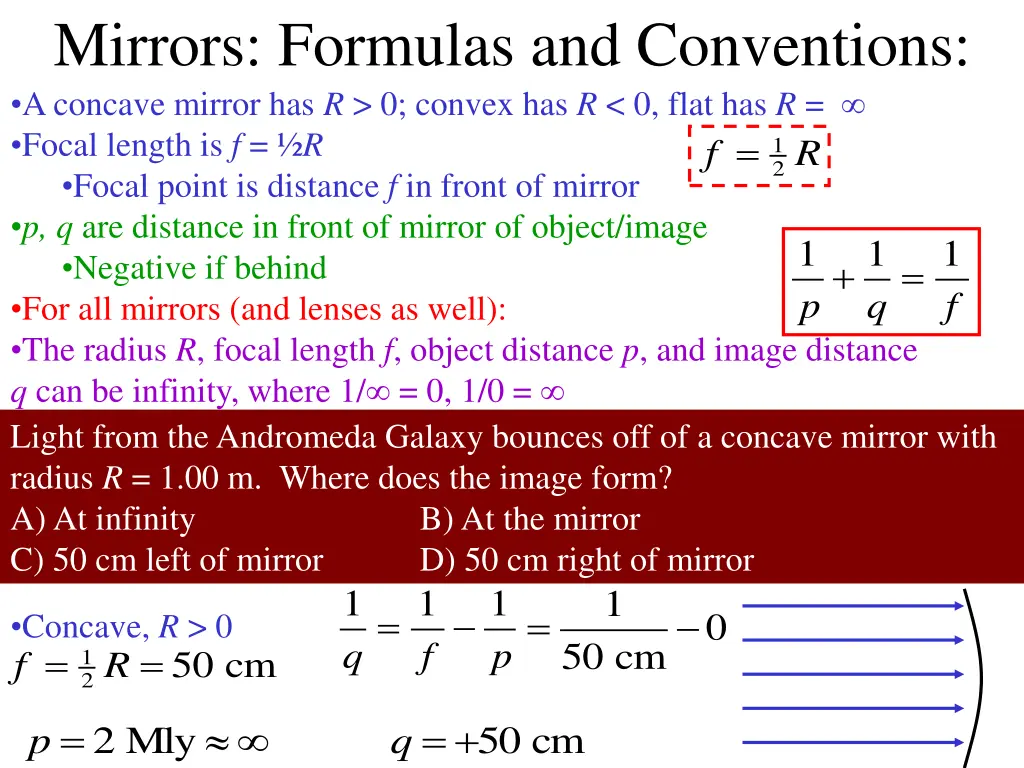 mirrors formulas and conventions a concave mirror