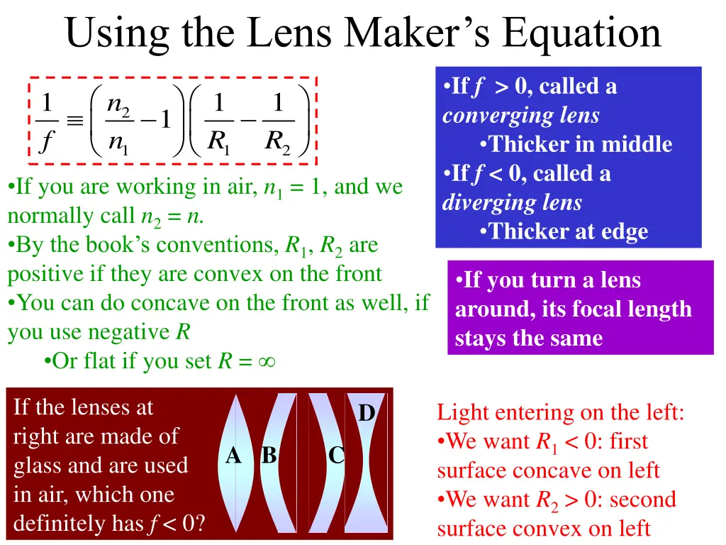 using the lens maker s equation