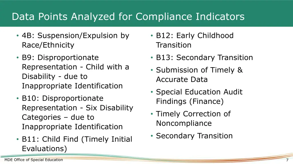 data points analyzed for compliance indicators