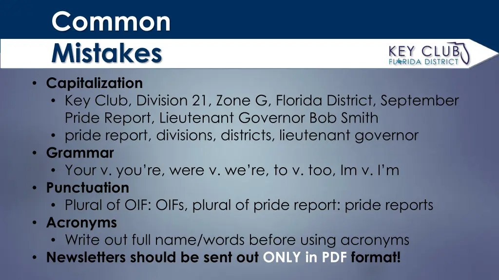 common mistakes capitalization key club division