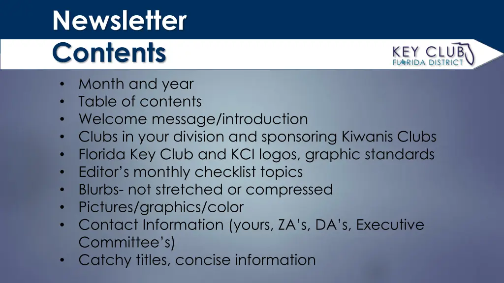 newsletter contents month and year table