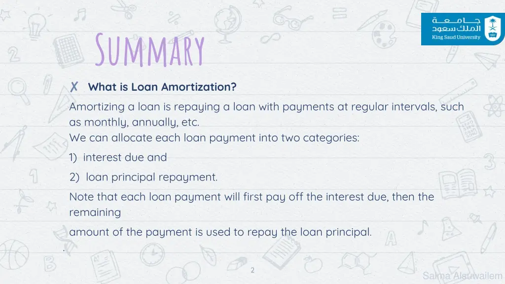 summary what is loan amortization amortizing