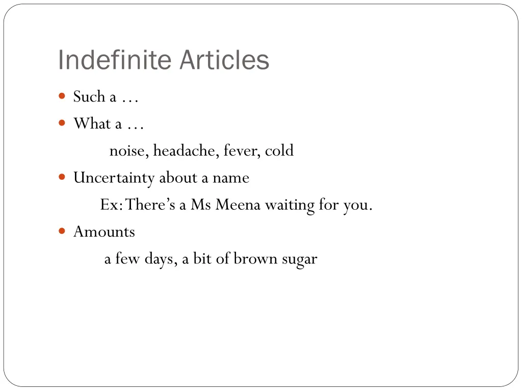 indefinite articles