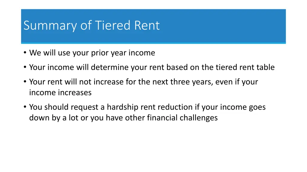 summary of tiered rent