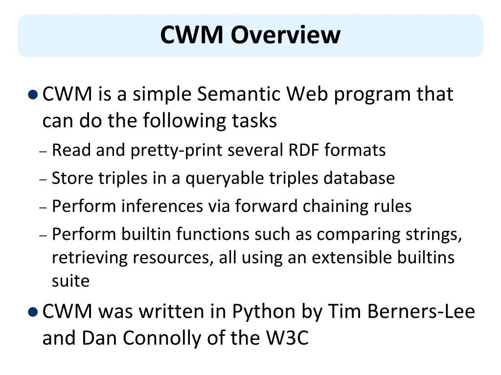 cwm overview