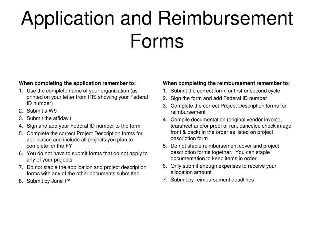 application and reimbursement forms