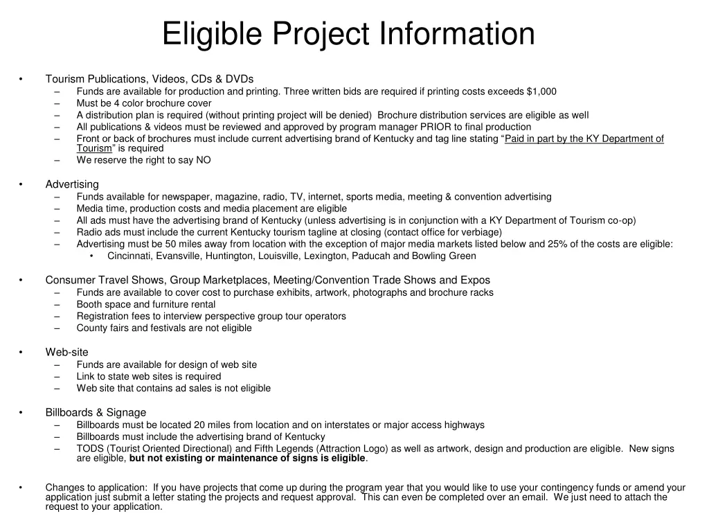 eligible project information