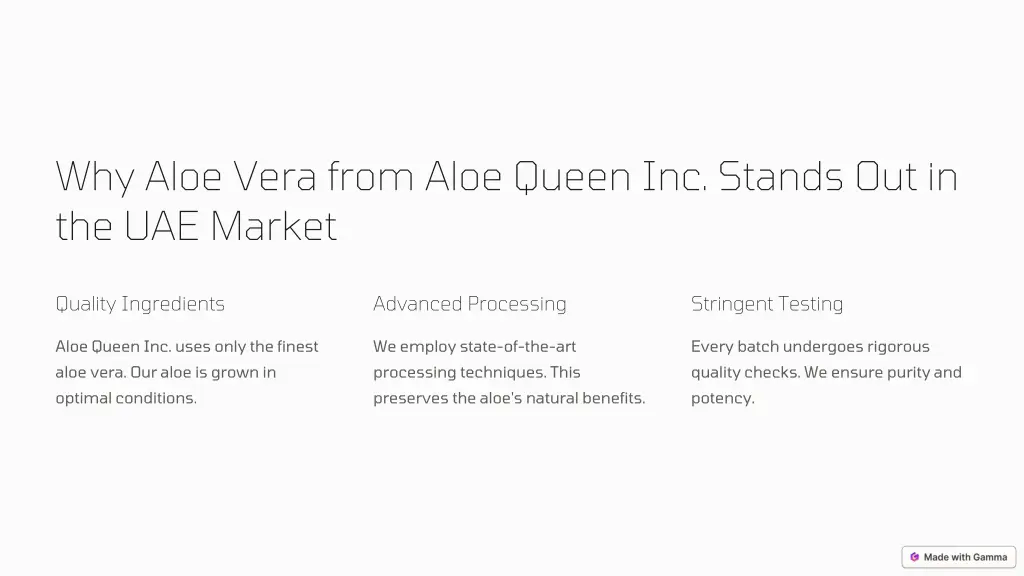 why aloe vera from aloe queen inc stands