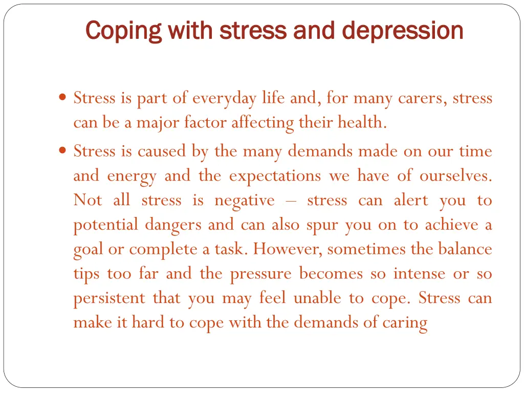 coping with stress and depression coping with
