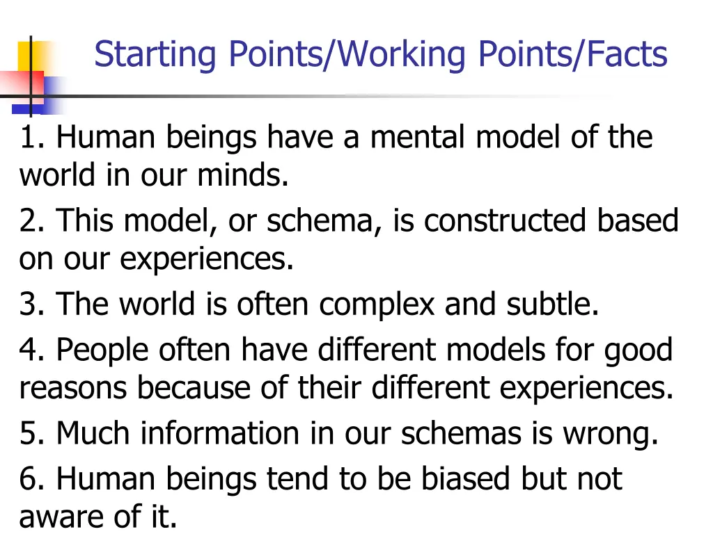 starting points working points facts