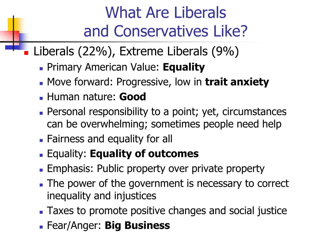 what are liberals and conservatives like 1