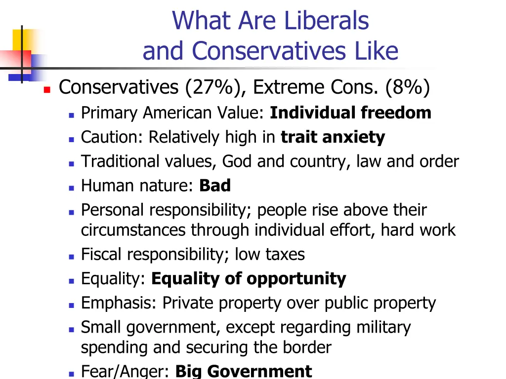 what are liberals and conservatives like