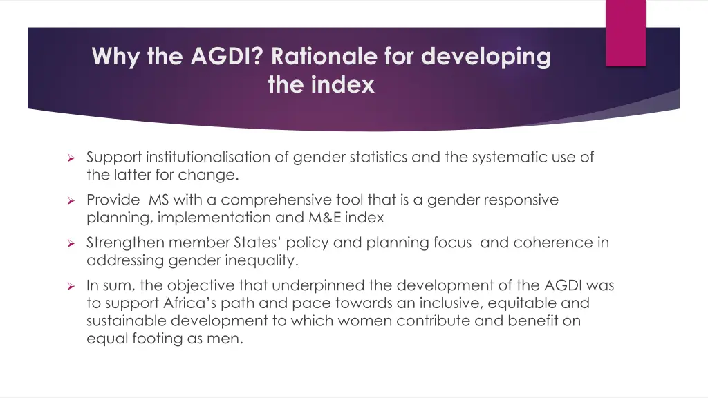 why the agdi rationale for developing the index 1